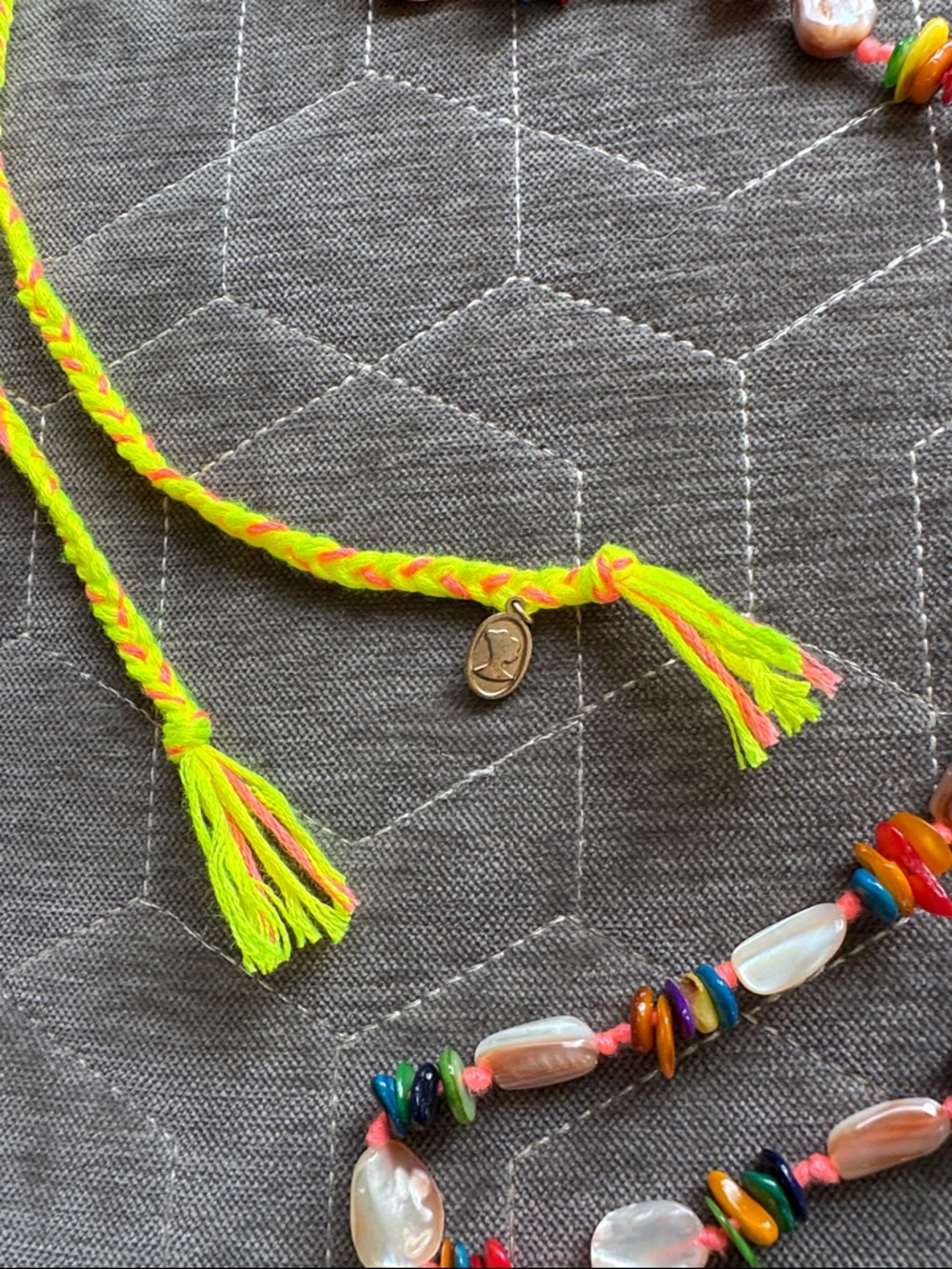 Free People x Ariana Ost At The Market Necklace in Neon Yellow & Pink Combo - Picture 3 of 5